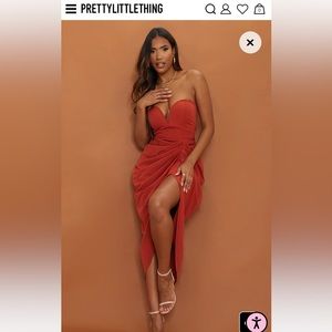 Rust Woven Bandeau V Bar Gathered Hip Midi Dress size 12